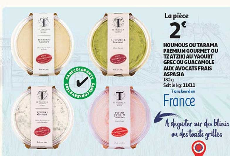 houmous ou tarama premium gourmet ou tzatziki au yaourt grec ou guacamole aux avocats frais aspasia