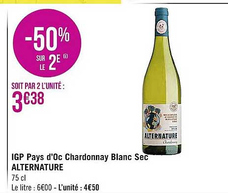 igp pays d'oc chardonnay blanc sec alternature