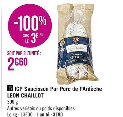igp saucisson pur porc de l'ardèche leon chaillot