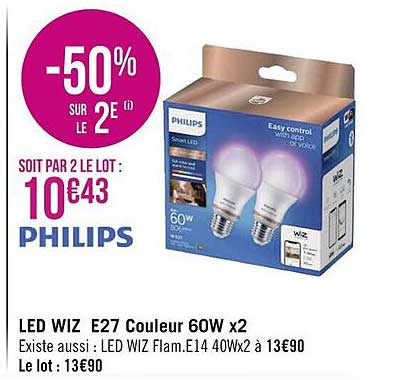 Led Wiz E27 Couleur 60w X2 Philips