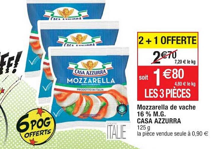 mozzarella de vache 16% mg casa azzurra