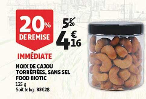 noix de cajou torréfiées, sans sel food biotic