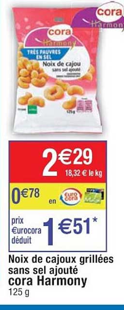 noix de cajoux grillées sans sel ajouté cora harmony