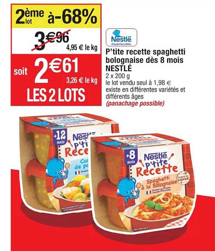 p'tite recette spaghetti bolognaise dès 8 mois nestlé