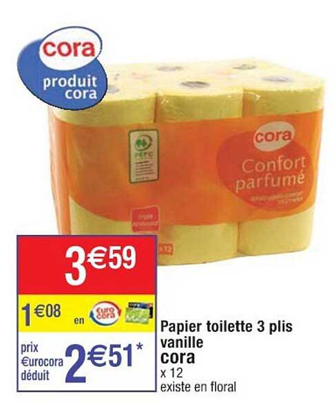 papier toilette 3 plis vanille cora