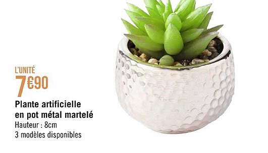 plante artificielle en pot métal martelé