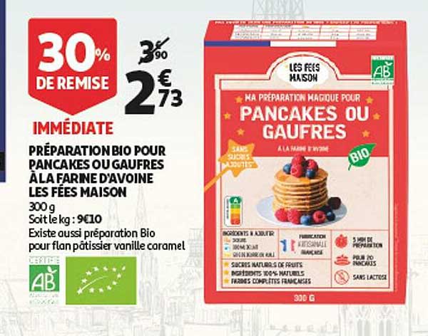 préparation bio pour pancakes ou gaufres à la farine d'avoine les fées maison