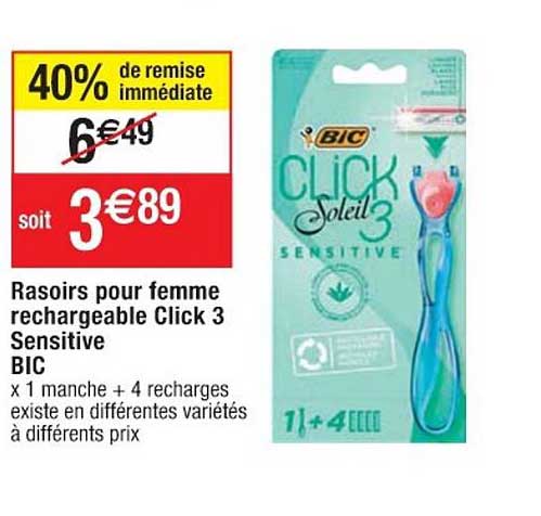 rasoirs pour femme rechargeable click 3 sensitive bic