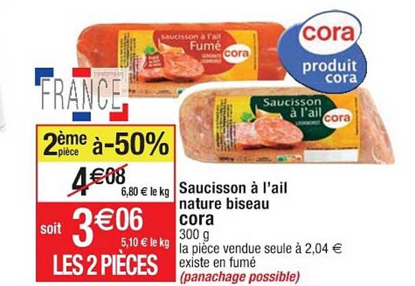 saucisson à l'ail nature biseau cora