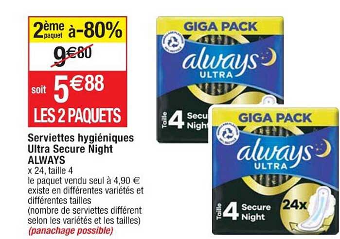 serviettes hygiéniques ultra secure night always