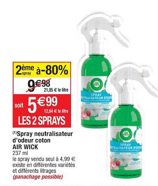 spray neutralisateur d'odeur coton air wick