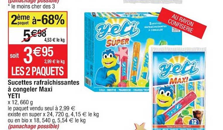 sucettes rafrâichissantes à congeler maxi yeti