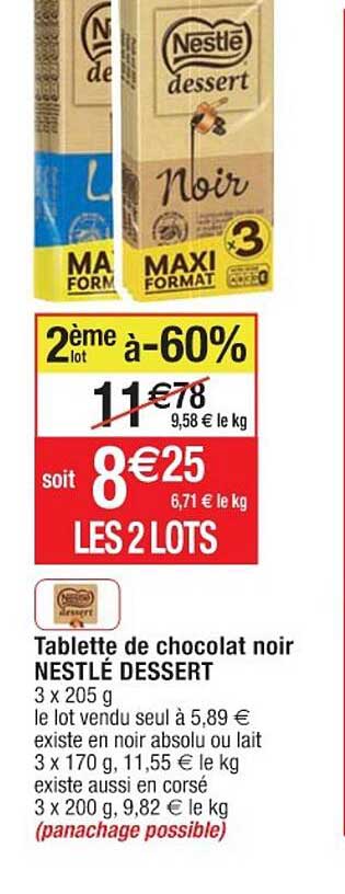Tablette De Chocolat Noir Nestlé Dessert