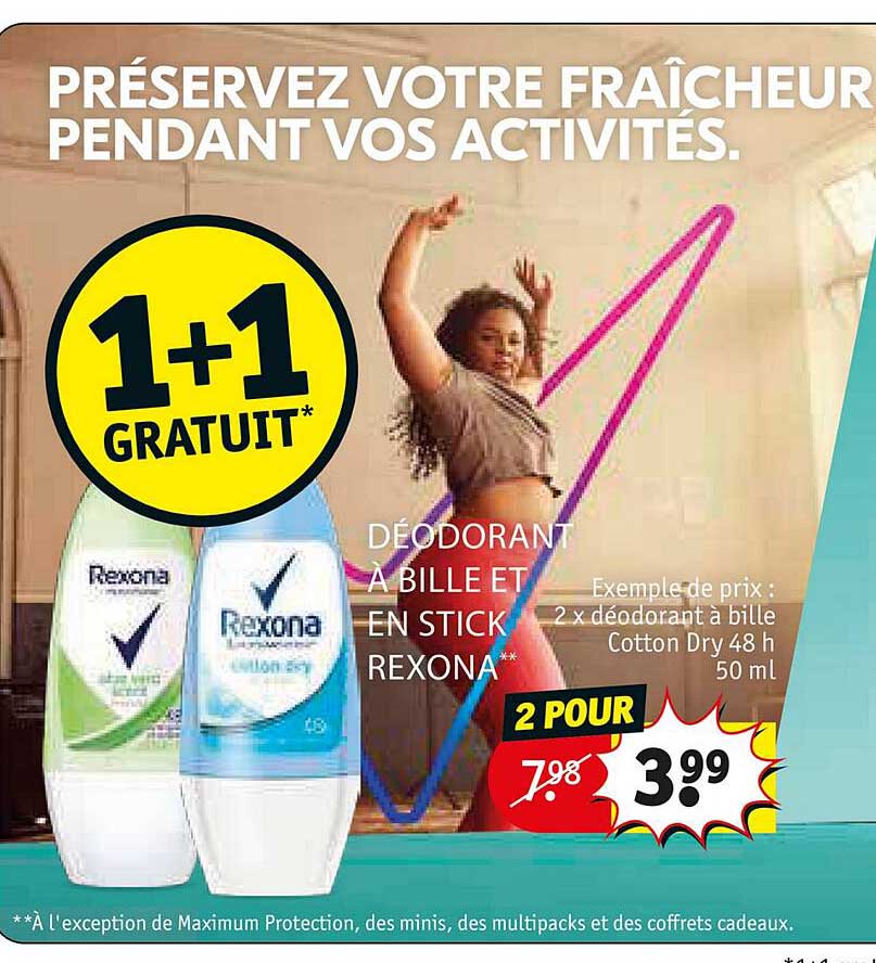 2 x déodorant à bille cotton dry 48h 50ml rexona