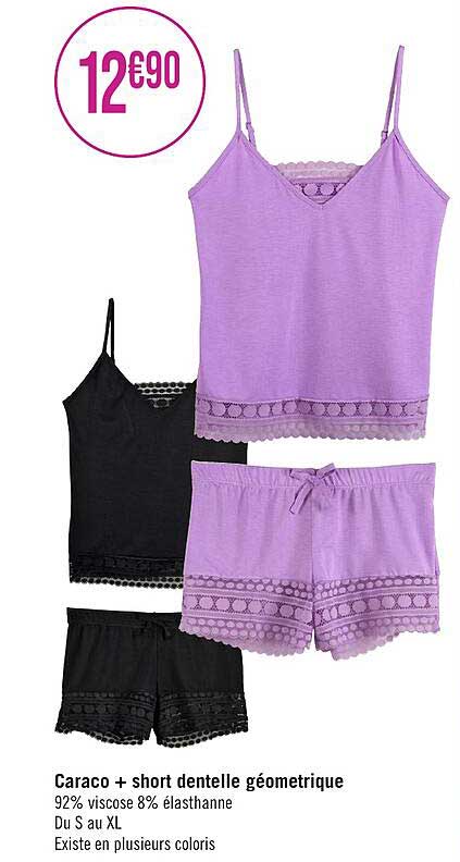 caraco + short dentelle géométrique