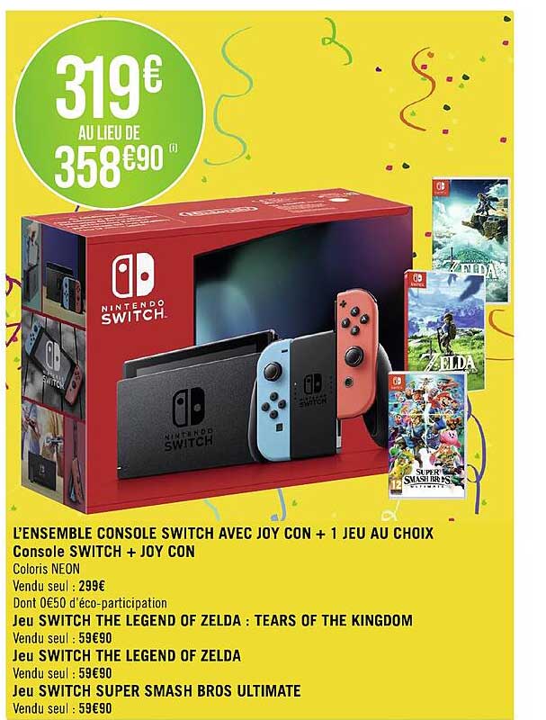 l'ensemble console switch avec joy con + 1 jeu au choix