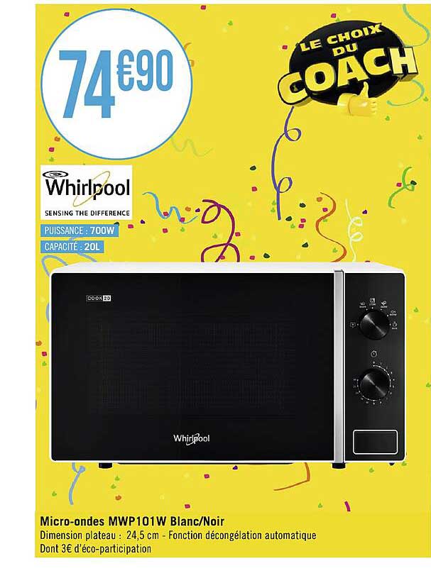 micro-ondes mwp101w blanc-noir whirlpool
