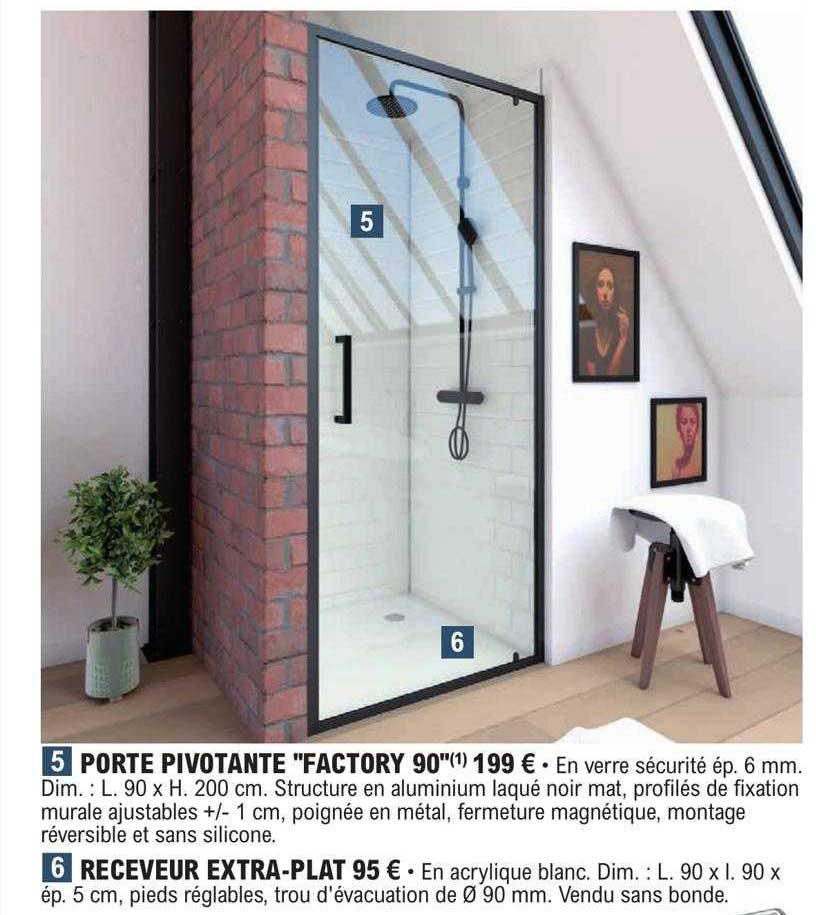 porte pivotante "factory 90", receveur extra-plat