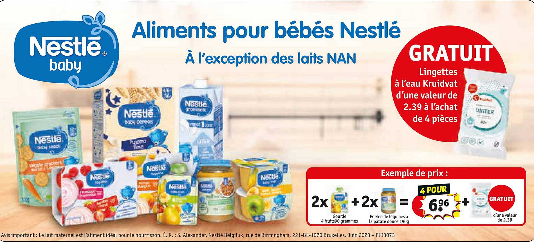 aliments pour bébés nestlé, lingettes à l'eau kruidvat