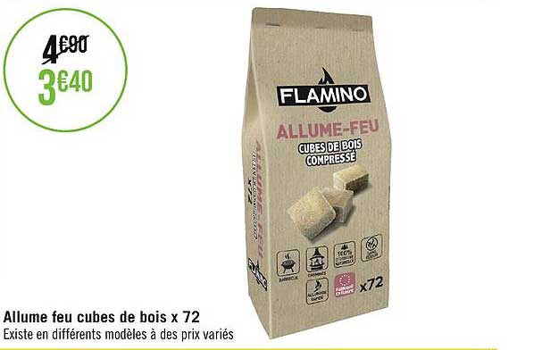 allume feu cubes de bois x 72 flamino