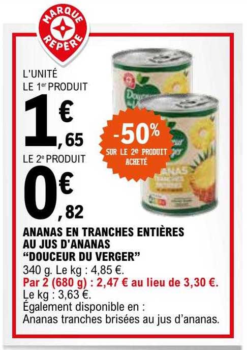 ananas en tranches entières au jus d'ananas "douceur du verger"