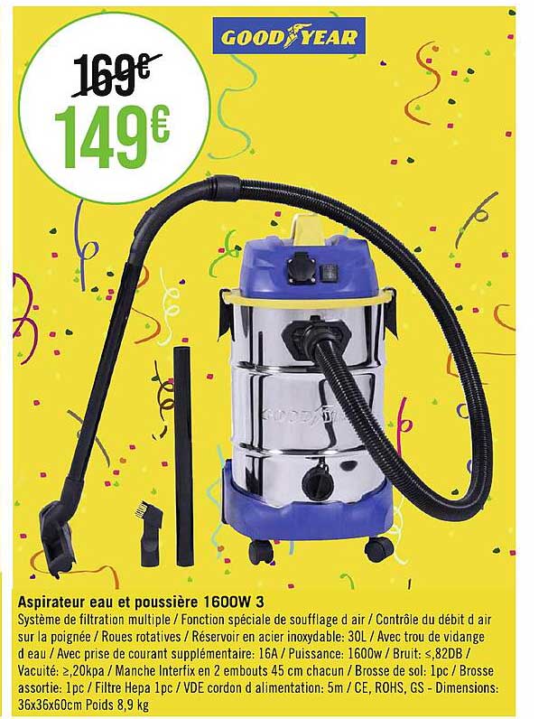 aspirateur eau et poussière 1600w 3 good year