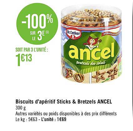 biscuits d'apéritif sticks & bretzels ancel dr oetker