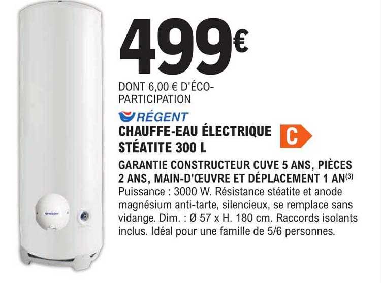 chauffe-eau électrique stéatite 300l régent