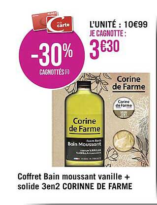 coffret bain moussant vanille + solide 3 en 2 corinne de farme