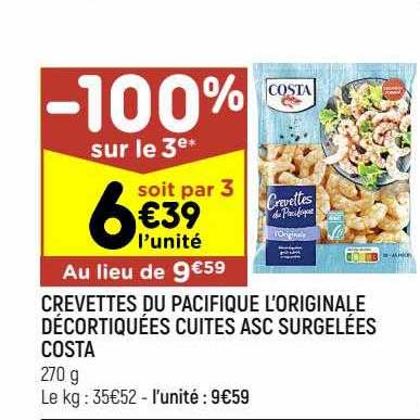Crevettes Du Pacifique L'originale Décortiquées Cuites Asc Surgelées Costa
