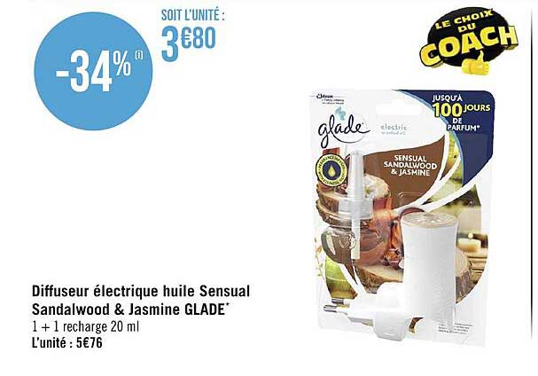 diffuseur électrique huile sensual sandalwood & jasmine glade