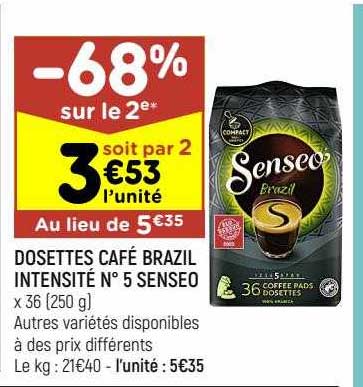 dosettes café brazil intensité n°5 senseo