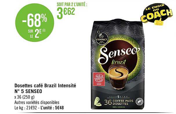 dosettes café brazil intensité n°5 senseo