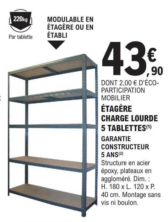 étagère charge lourde 5 tablettes