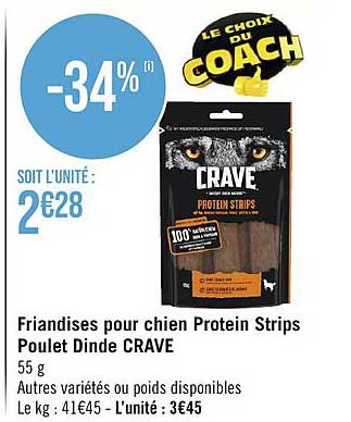 friandises pour chien protein strips poulet dinde crave