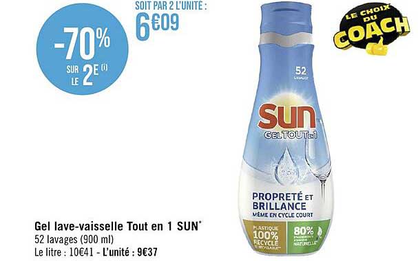 gel lave-vaisselle tout en 1 sun