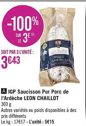 igp saucisson pur porc de l'ardèche léon chaillot