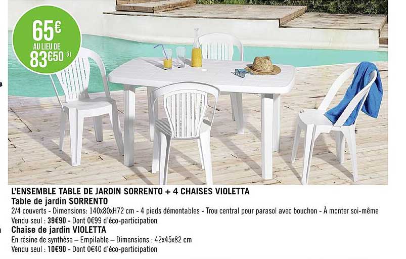 l'ensemble table de jardin sorrento + 4 chaises violetta