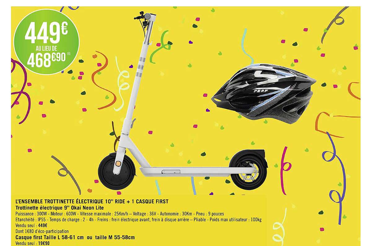 l'ensemble trottinette électrique 10" ride + 1 casque first