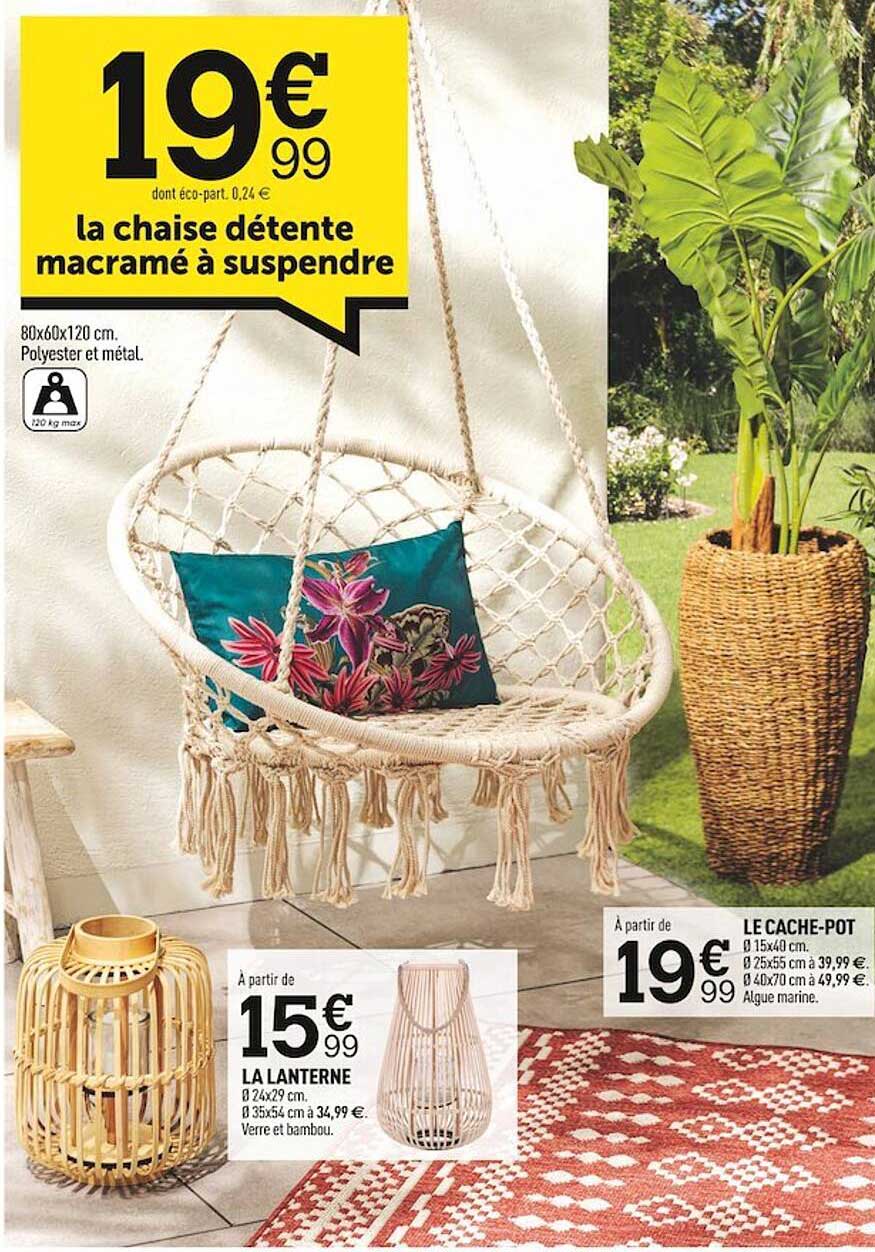 la chaise détente macramé à suspendre, la lanterne, le cache-pot