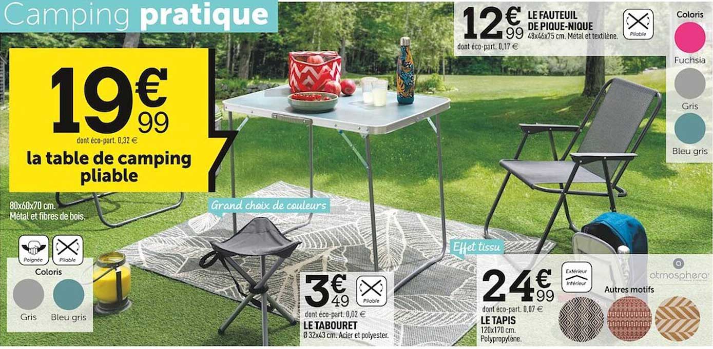 la table de camping pliable, le tabouret, le tapis, le fauteuil de pique-nique