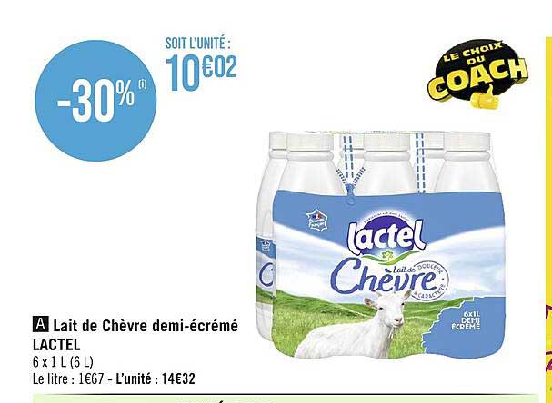 lait de chèvre demi-écrémé lactel