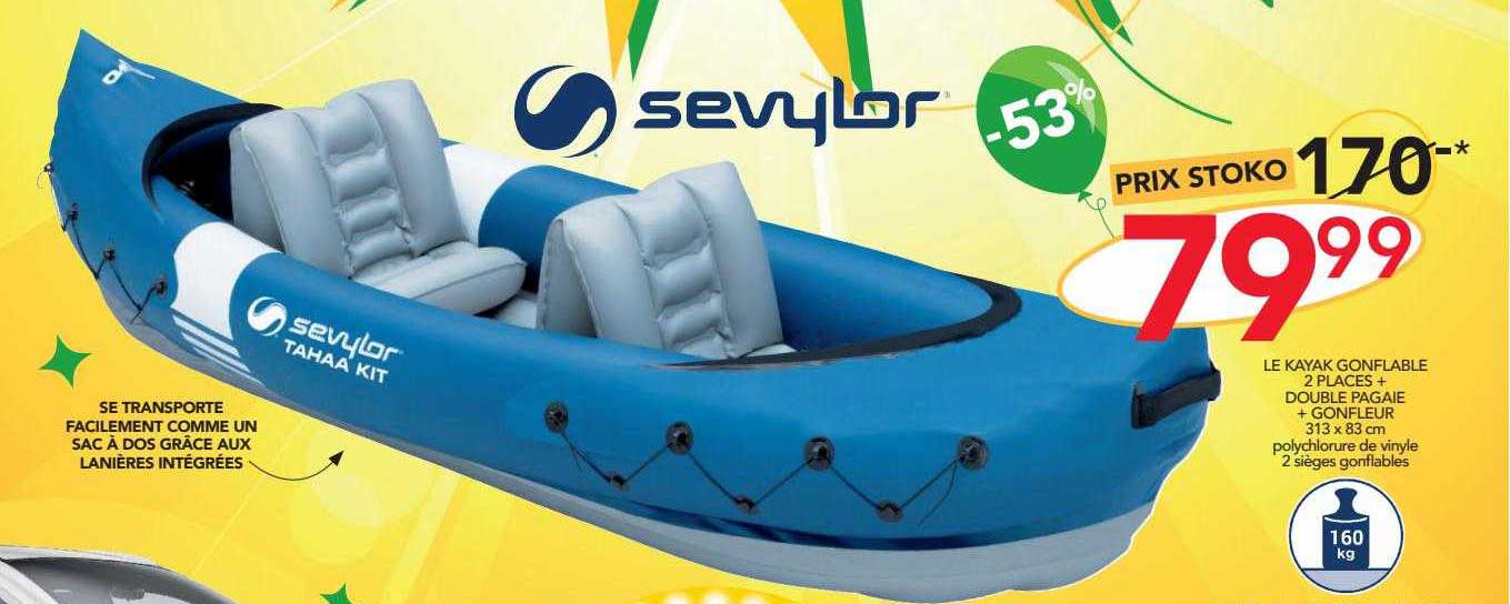 le kayak gonflable 2 places + double pagaie + gonfleur