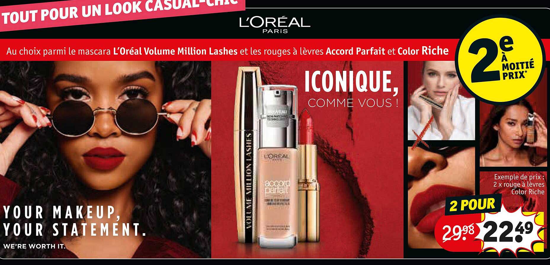 le mascara l'oréal million lashes et les rouges à lèvres accord parfait et color riche