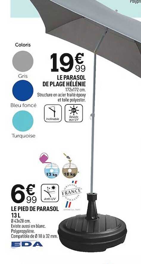le parasol de plage hélénie, le pied de parasol 13l eda
