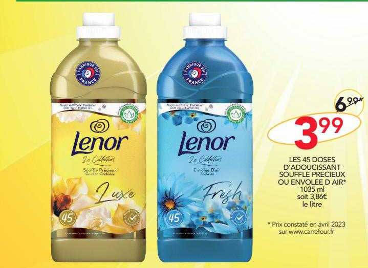 les 45 doses d'adoucissant souffle précieux ou envolée d'air lenor