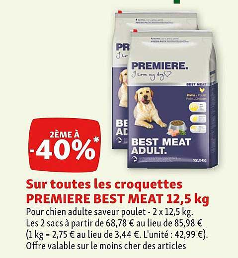 les croquettes première best meat 12,5 kg