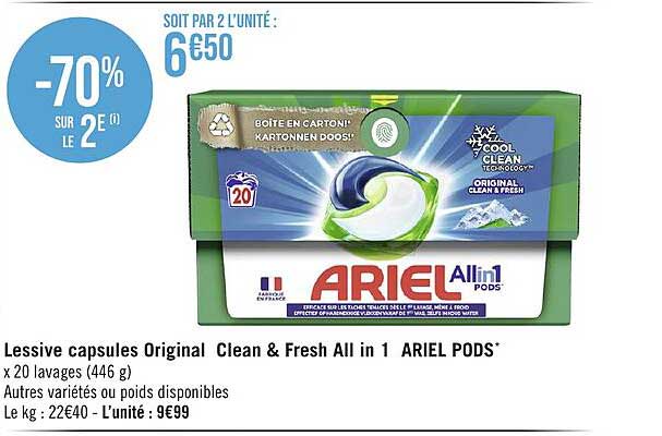 lessive capsules original clean & fresh all in 1 ariel pods