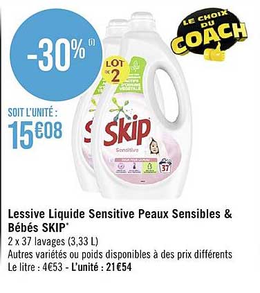 lessive liquide sensitive peaux sensibles & bébés skip