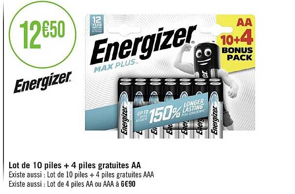lot de 10 piles + 4 piles gratuites aa energizer